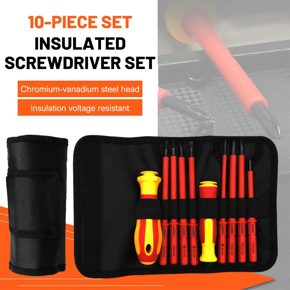 10Pcs Set Insulated Screwdriver Set 500V Hexagonal Phillips Slotted Bits Electrician For Electrician Hand Tool Multifunctional
