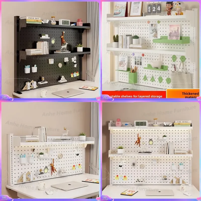 for Clamp-On Adjustable Desktop Shelf with Pegboard Carbon Steel Tabletop Organizer for Home Office Study 60 80 100cm Length