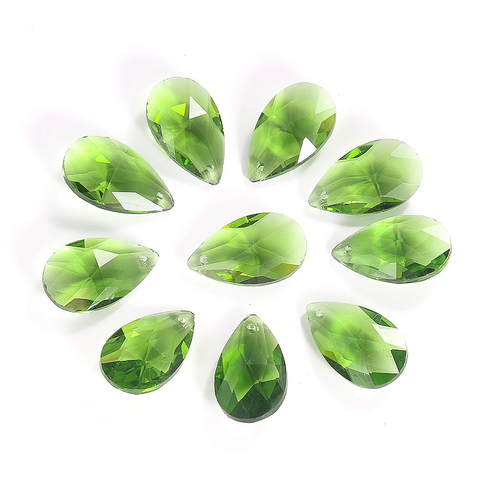 10PC 28MM Mustard Green Angel Tears Crystal Bead Faceted Prism Glass Water Droplets Garland Curtain Chandelier Dangle Suncatcher