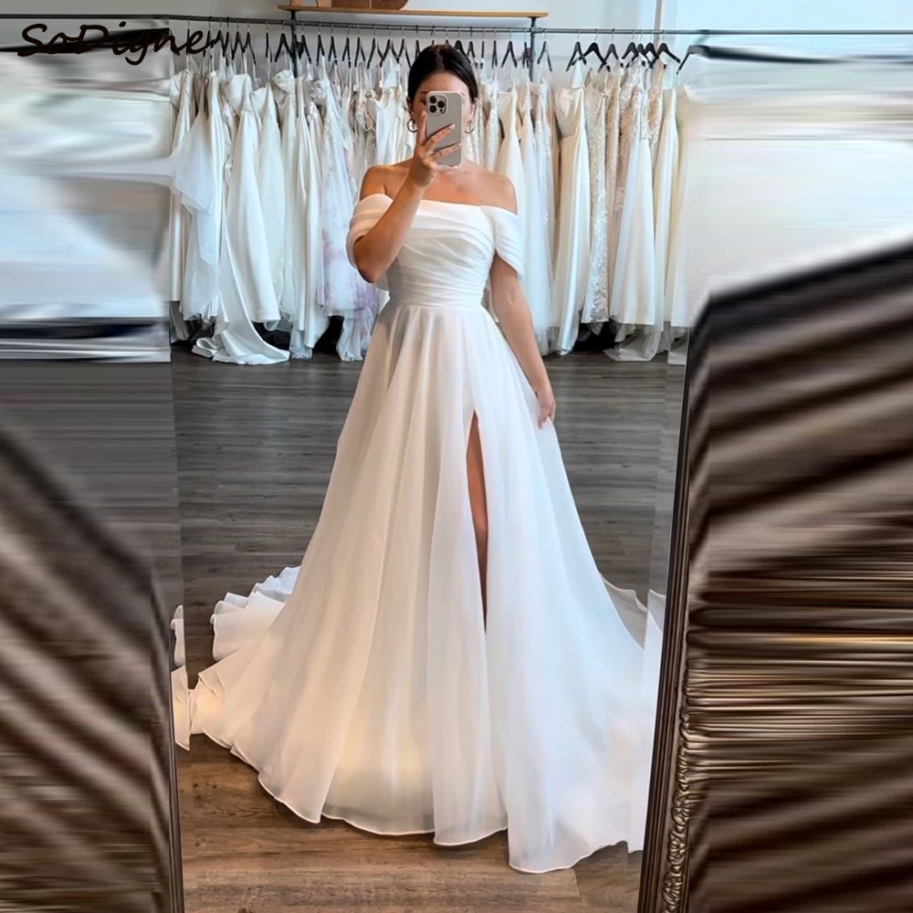 

SoDigne A-line Off Shoulder Wedding Dresses Organza Sleeveless Bridal Dress Elegant Wedding Gown Robe De Mairee ﻿Customized