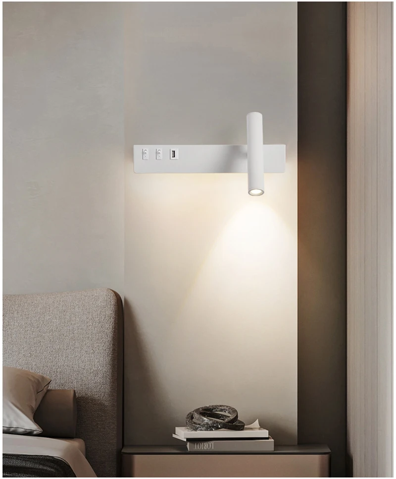 Bedside Reading Wall Lamp Nordic Modern LED Wall Light With Switch USB Indoor Lighting Room Decor For Bedroom Living Room Sconce
