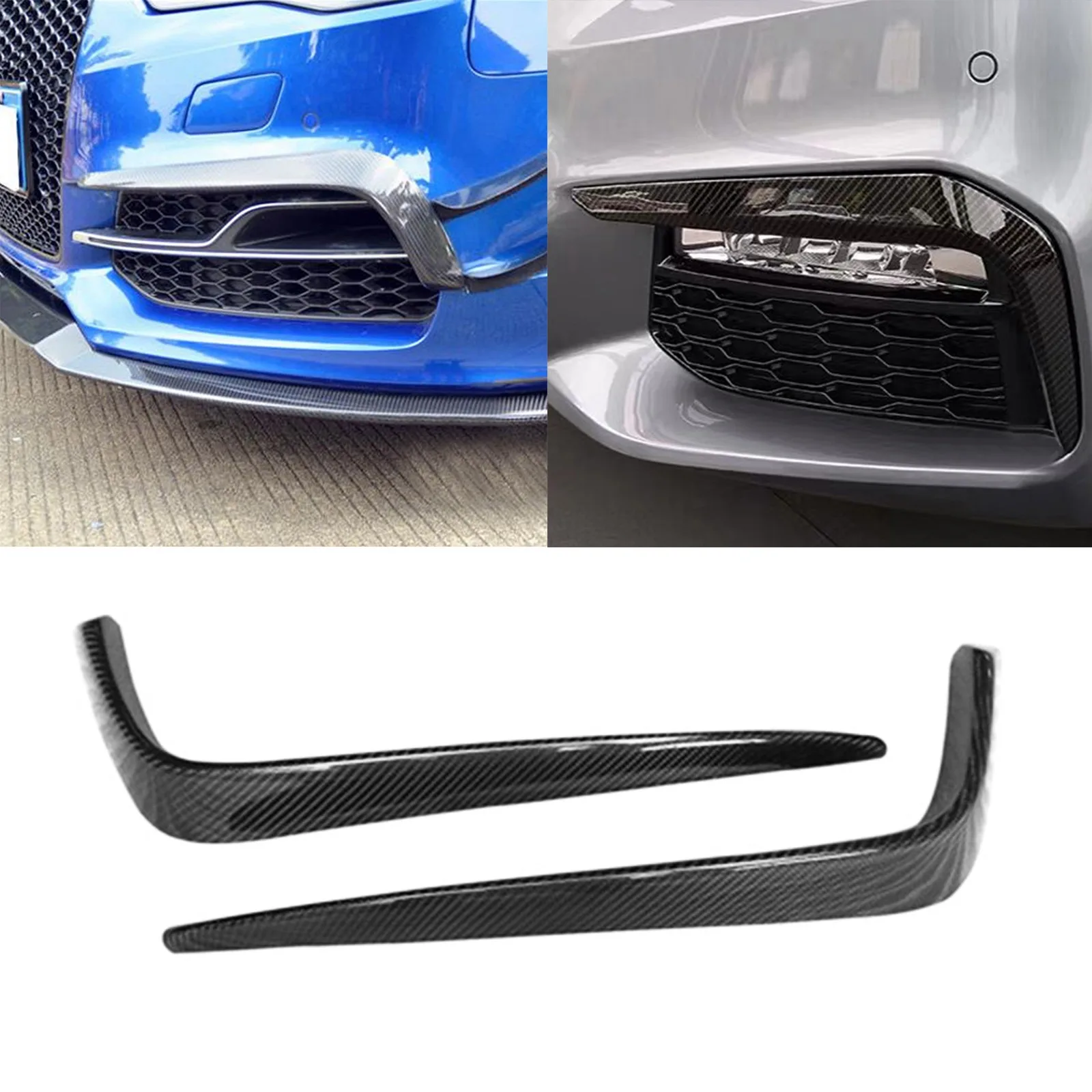 Carbon Fiber Front Bumper Splitter Canards Fins Fit For Audi A3 Sline/S3 14-16