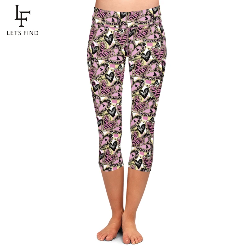 LETSFIND Trending Products 2019 Summer High Waist Women Capri Leggings 3D Love Design Digital Printing Stretch Pants