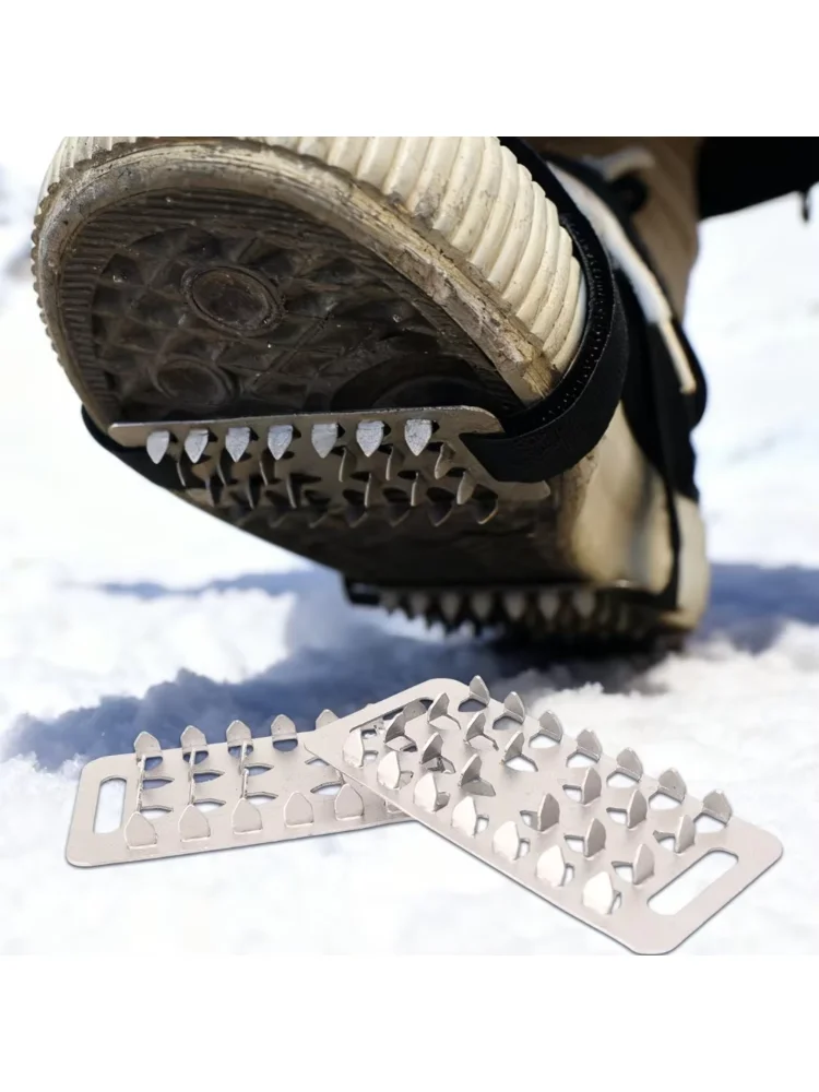 26 Teeth Ice Cleats Crampons Stainless Steel Snow Traction Grips Anti Slip Shoe Spikes Universal Strap for Hiking Walking