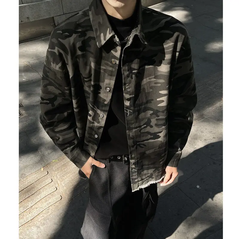 

TANGZ STUDIO Мужская рубашка в американском ретро-стиле с камуфляжным принтом, свободного кроя, модная, повседневная, с длинным рукавом, на пуговицах