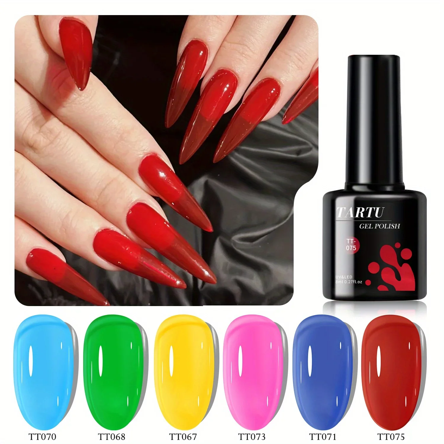 6 Stück 8 ml Jelly Nude Pink Nagelgel-Set, durchscheinend, 6 Farben, durchsichtiges, semipermanentes Gel-Nagellack-Set, Soak Off für UV/LED, Nagelkunst