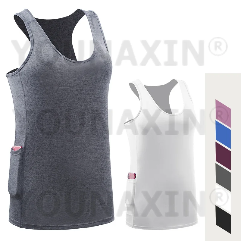 Women's Yoga Vest With Pocket Traning Tank Sleeveless T-shirts Tight Fitness Clothes Running Breathable Sexy Top M L XL 2XL 3XL