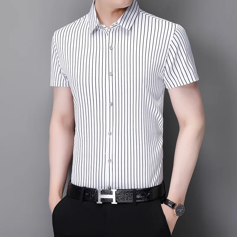 Men's shirt short-sleeved casual vertical stripes