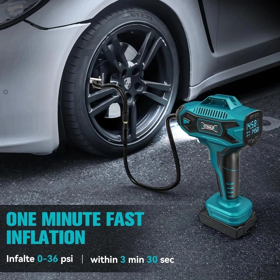 Cordless Tire Inflator Air Compressor for Makita 18V For Dewalt / Milwaukee / Bosch Battery, Portable Handheld(No Batteries)