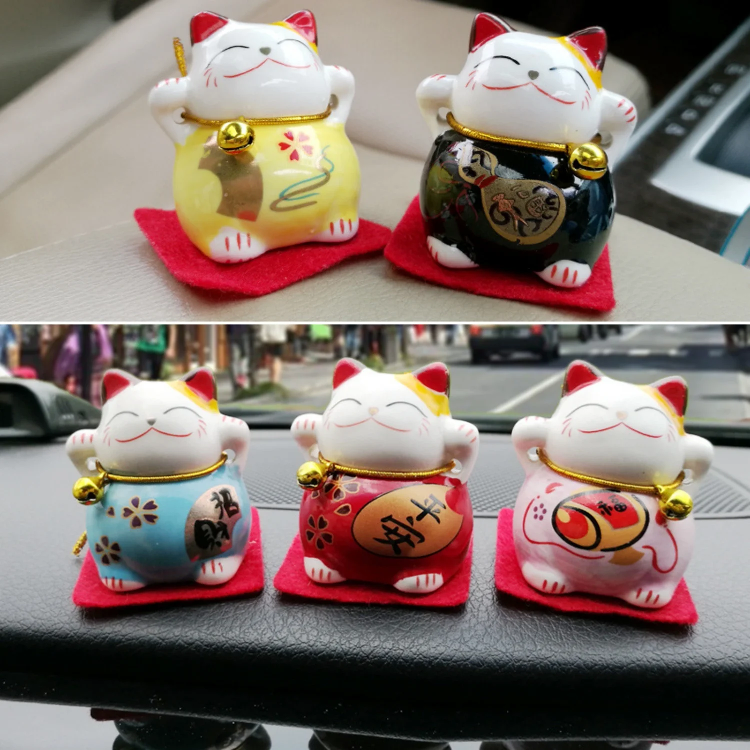 

Cute Wealth Cat Figurine Set Maneki Neko Feng Shui Fortune Creative Ceramics Home Shop Entryway Foyer Office Decor Ornaments