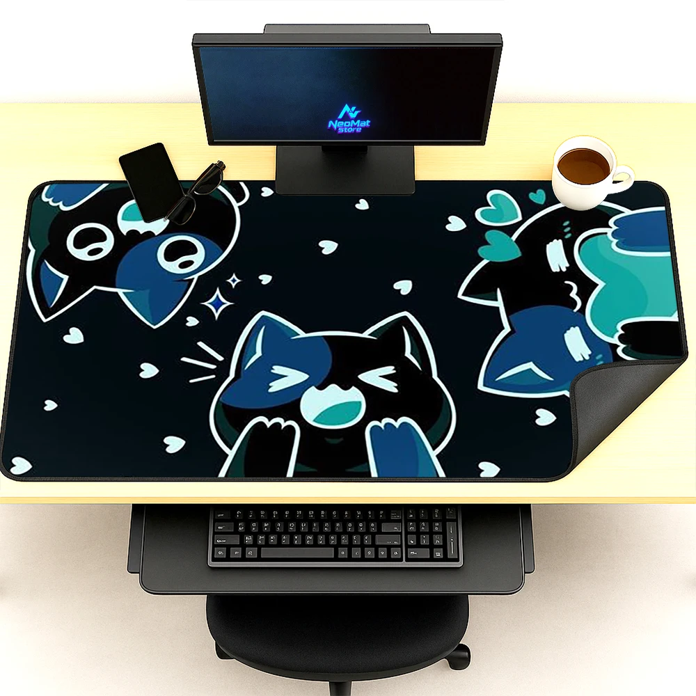 

Kawaii Mouse Pad Gaming Gamer Desk Mat 1600x600 Cute Black Very Thick Teal Hearts Cat Nonslip Accessories Mousepad
