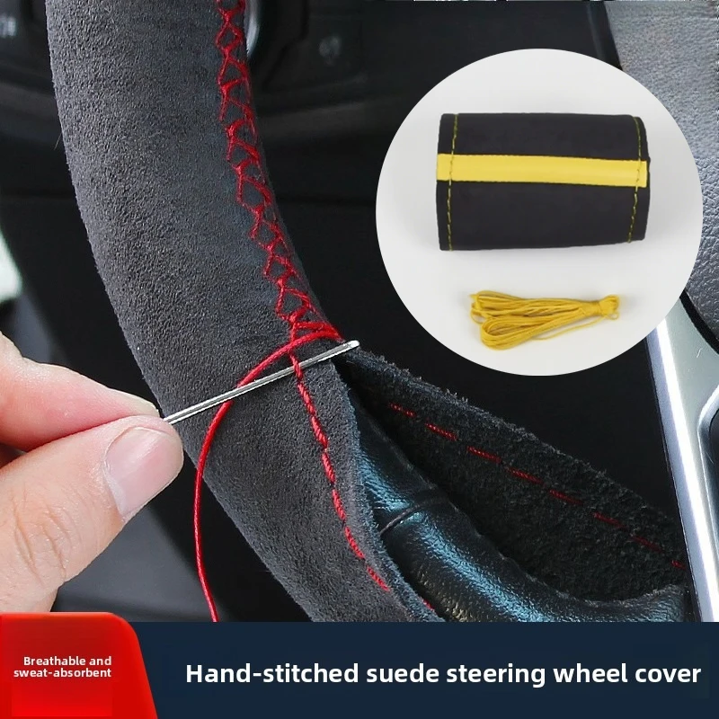 1PC Auto Lenkradbezug Weich Verschleißfest Bequem Verschleißfest Universal Hand Nähen Schwarz Wildleder Leder Flechten