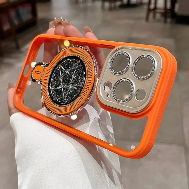 

Металлический блестящий магнитный жесткий чехол для камеры Magsafe для iPhone 16, 15, 14, 13, 12, 11 Plus Pro Max, чехол-подставка для телефона