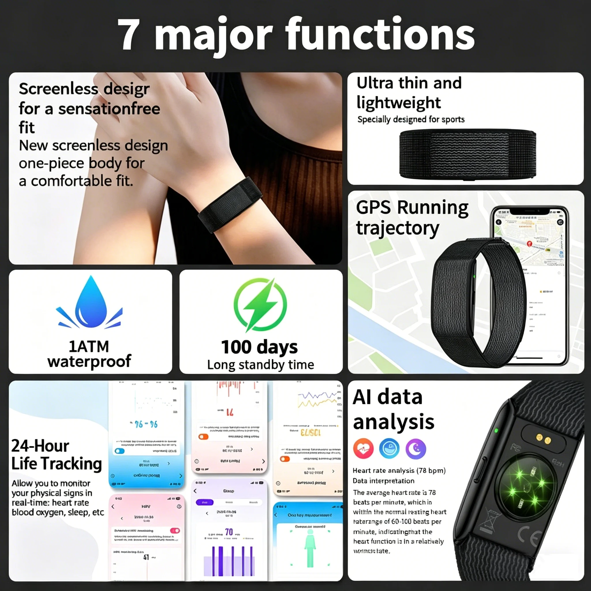 LAXASFIT 2026 New No Screen Smartwatch Men Running Trajectory Ultra Light Bracelet Blood Oxygen Heart Rate 24H Health Sport