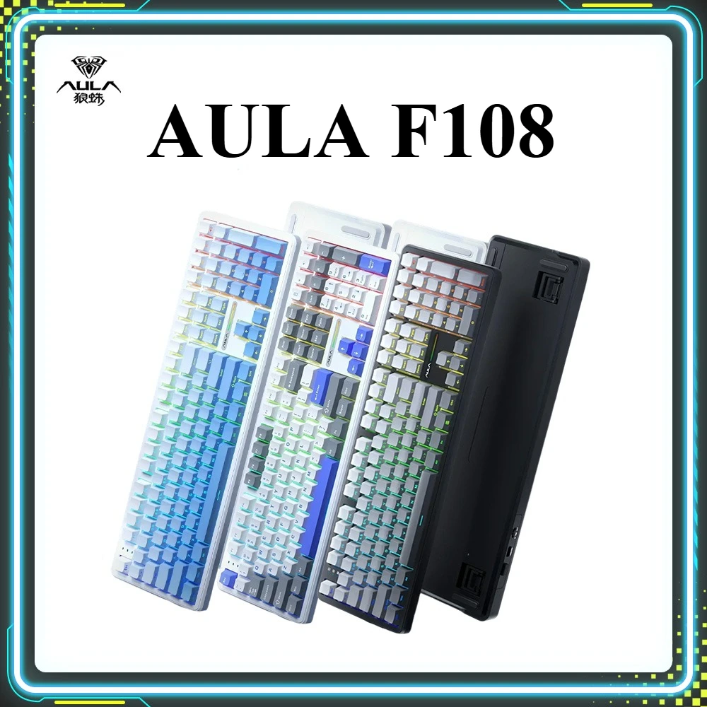 

Рекламные продукты AULA F108, игровая клавиатура RGB с возможностью горячей замены, беспроводная трехрежимная механическая клавиатура на заказ, аксессуары для ПК, подарки