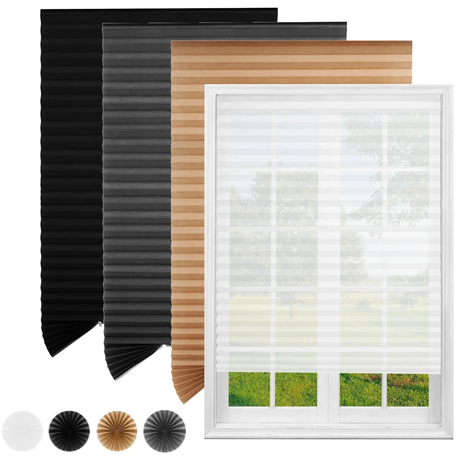 Persiana Plisada Autoadhesiva para Ventana, Sin Cables, Sin Perforaciones, Filtra la Luz, Oscurece la Habitación, Cortinas Opacas para el Hogar y Viajes