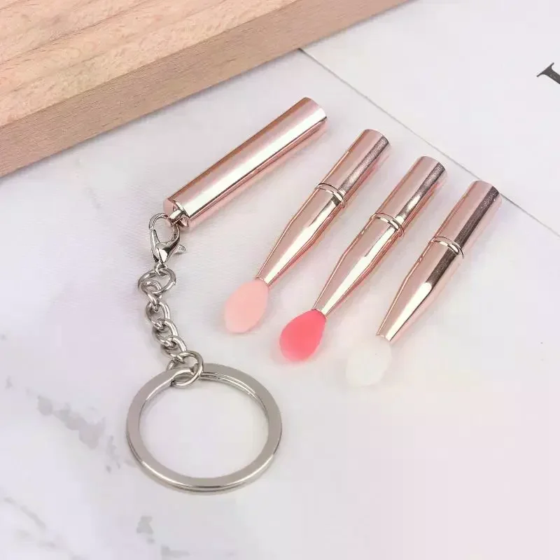 1pc portátil escova labial de silicone com chaveiro macio multifuncional aplicador de bálsamo labial batom lipgloss pincéis de maquiagem