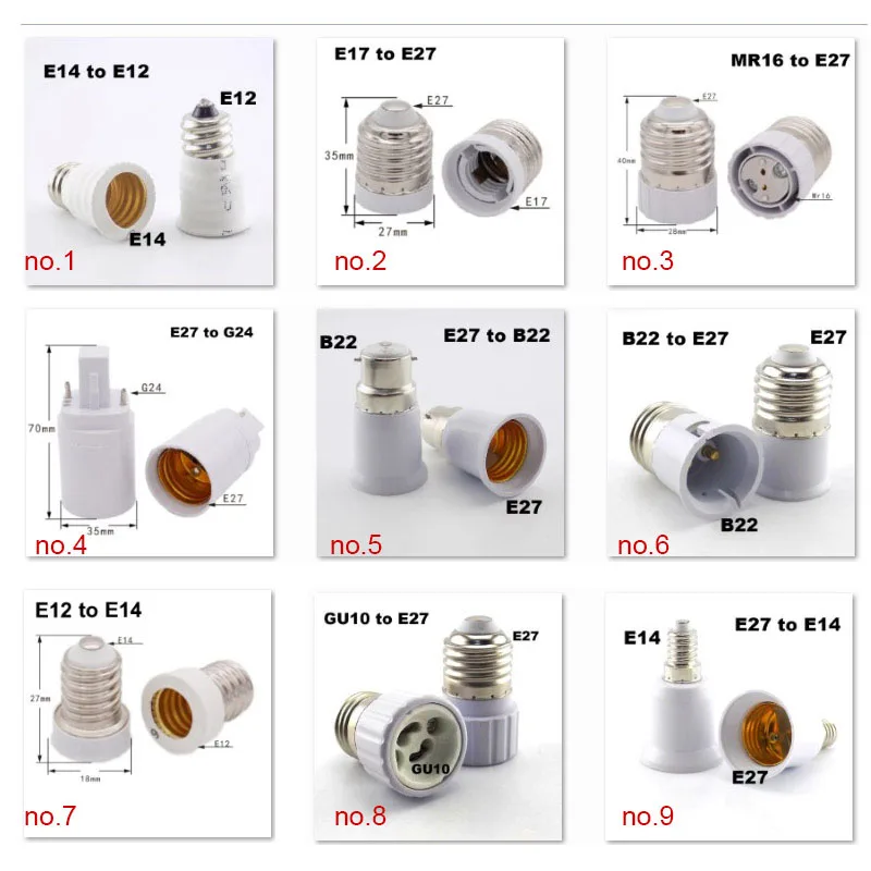 2X E27 E14 e17 to G24 GU10 E12 B22 MR16 to E27 LED lamp light Bulb Holder Converter AC base power Socket Adapter For Corn lamp p