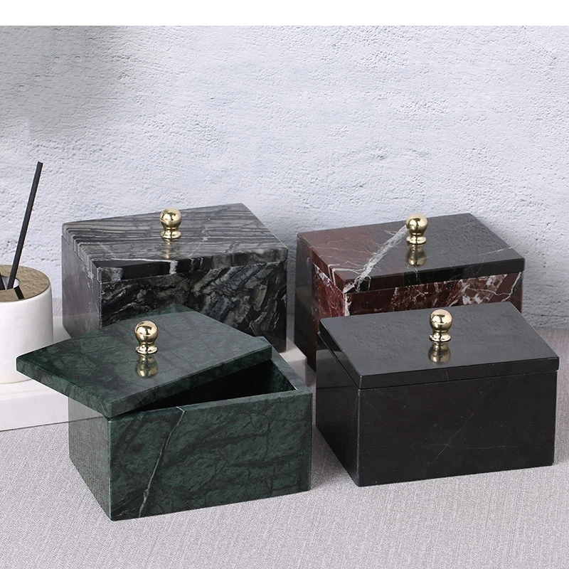 Marble Jewelry Boxes Earrings Necklace Jewellery Storage with Lid Household Square Snack Candy Container