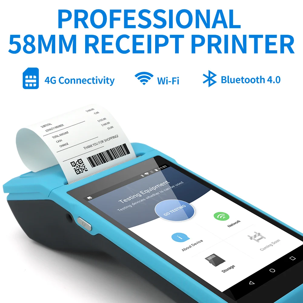 Handheld POS Terminal Machine Design Android Mobile POS Cash Register All in One Pos Systems with Barcode Scanner & Printer