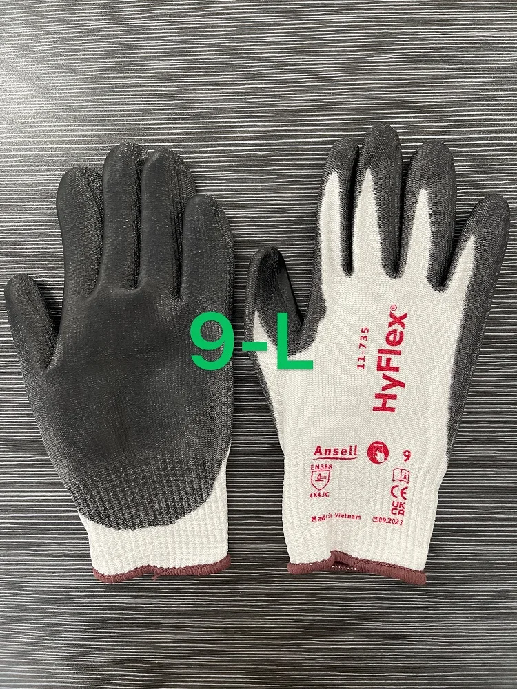 Ansell Hyflex-Guantes Recubiertos de PU, manoplas resistentes al corte 5, 11-735 (12 pares)™Forro de hilo