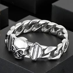Fongten 22cm Skull Cuban Chain Bracelets For Men Stainless Steel Skeleton Curb Men Bangle Bracelet Gothic Jewelry Christmas