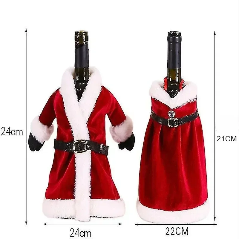 2PCS Christmas Wine Bottle Cover Velvet Dress Clothes Set Wine Bottle Ornaments Bag Xmas Party Dinner Table Decoration Gifts