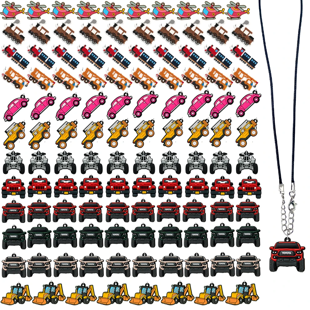 10pcs Retro Vehicle PVC Necklace Train Truck Motorcycle Off-road Car Necklace Chains Helicopter Engineering Car Pendant Chains