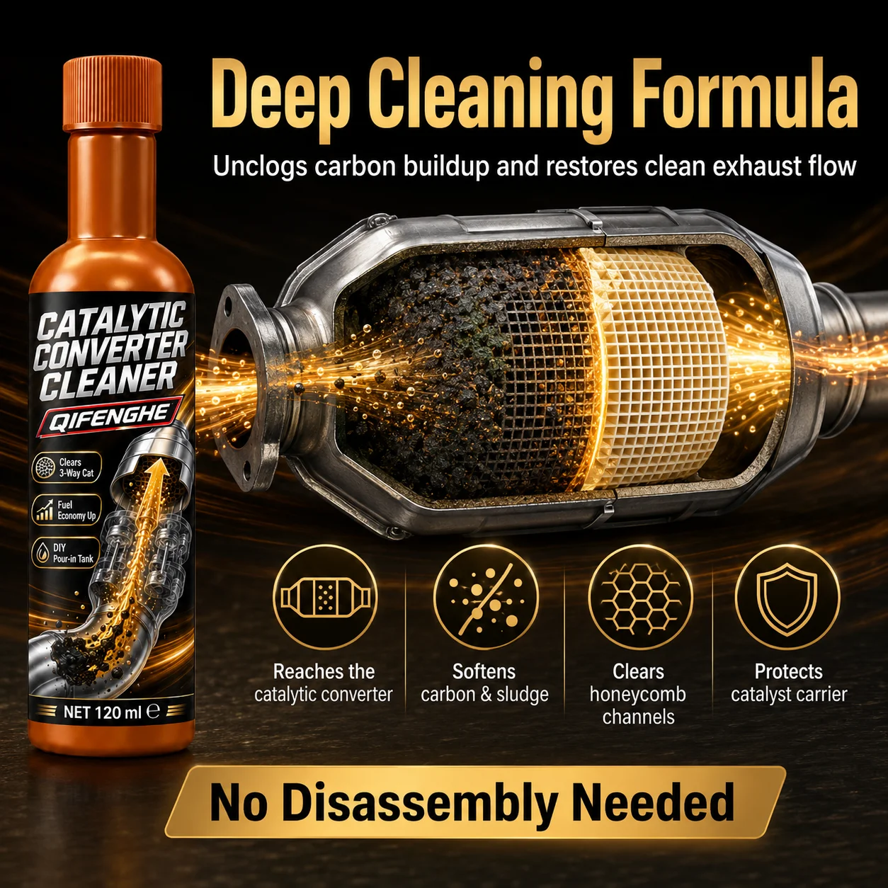 QIFENGHE Multipurpose Catalytic Cleaner 120ml, Clean O2 Sensor, Injector, Combustion Chamber, Restore Performance