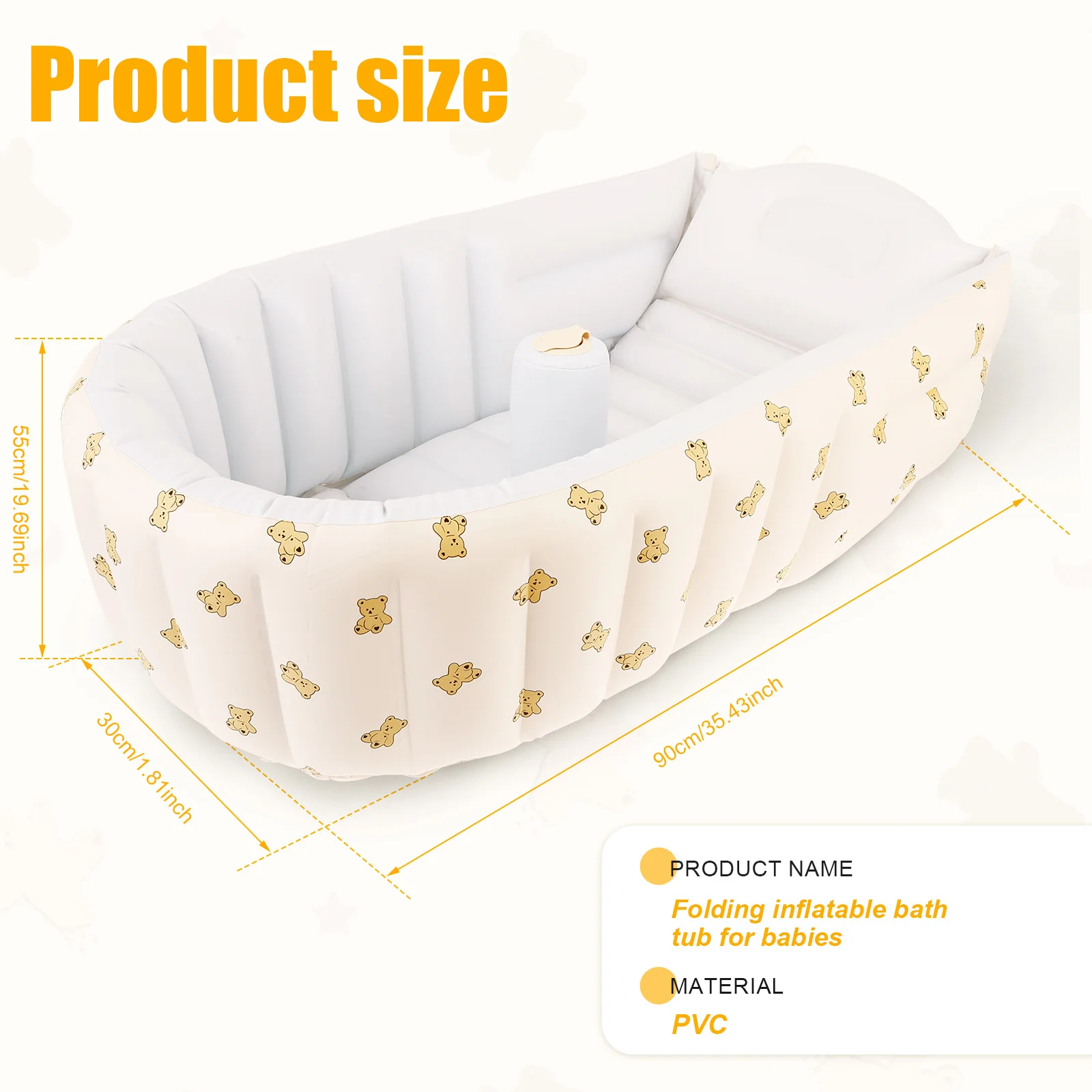 حوض استحمام للأطفال قابل للنفخ، محمول للاستخدام الخارجي من مادة PVC للأطفال الصغار، حوض استحمام للسفر قابل للطي، مريح للرضع، حمام سباحة لحديثي الولادة #6