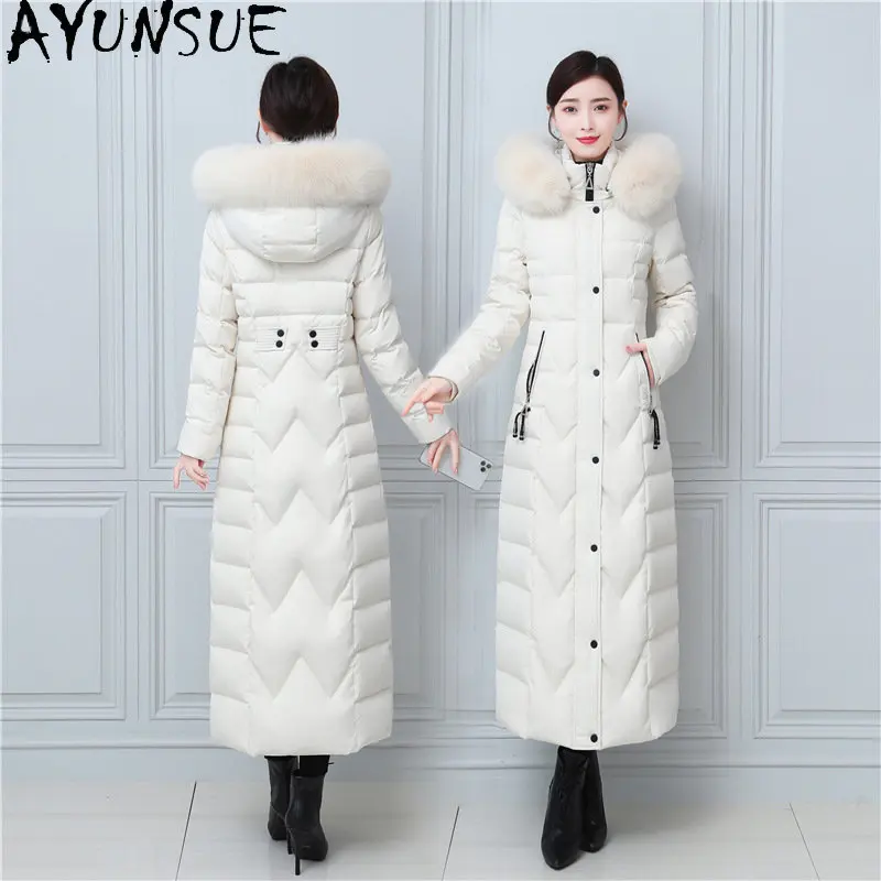 

AYUNSUE Winter Long Down Jacket Women Clothing White Puffer Jacket Korean Jackets for Women 2022 Hooded Fox Collar Parkas Zm2040