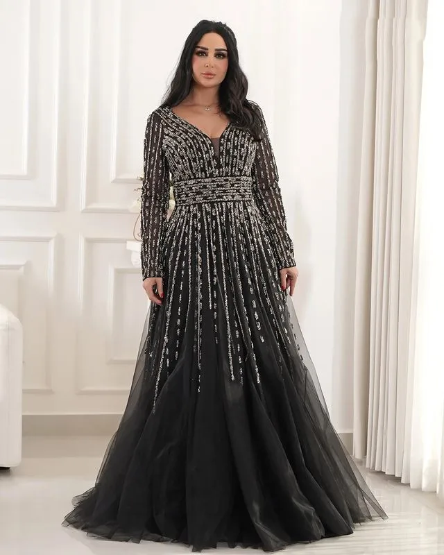 2024 Oct Aso Ebi Arabic Black A-line Mother Of Bride Dresses Sequined Lace Evening Prom Mother Of Groom Gowns Dress ZJ346