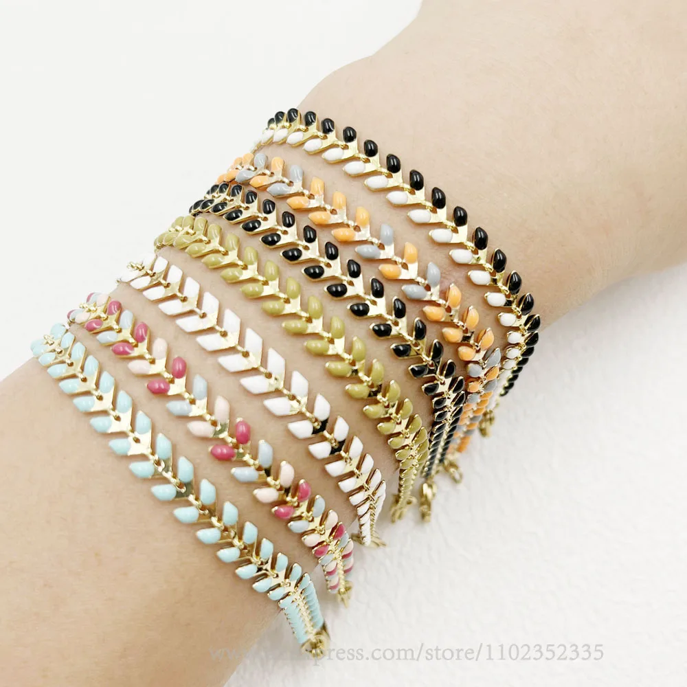 2pcs/ Bag  Fashion stainless steel 6mm wide gold and silver airplane colored enamel leaf shaped bracelet necklace