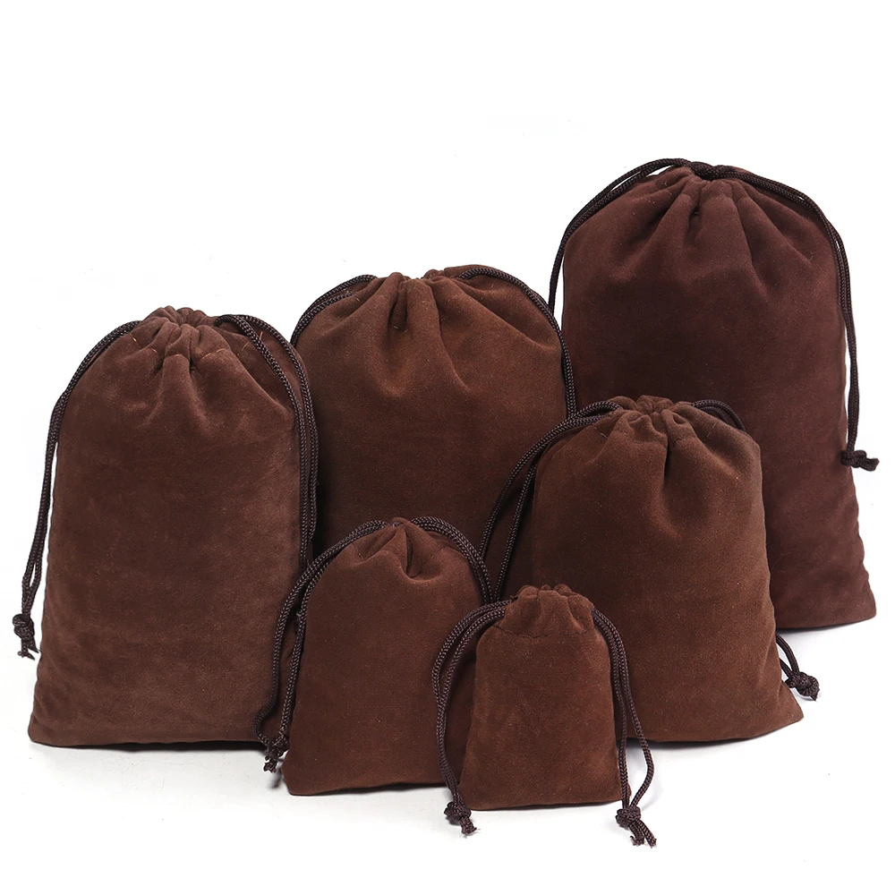 5-10pcs/lot Deep Brown Velvet Drawstring Bag Jewelry Storage Bags For Wedding Candy Christmas Gift Packaging Pouches