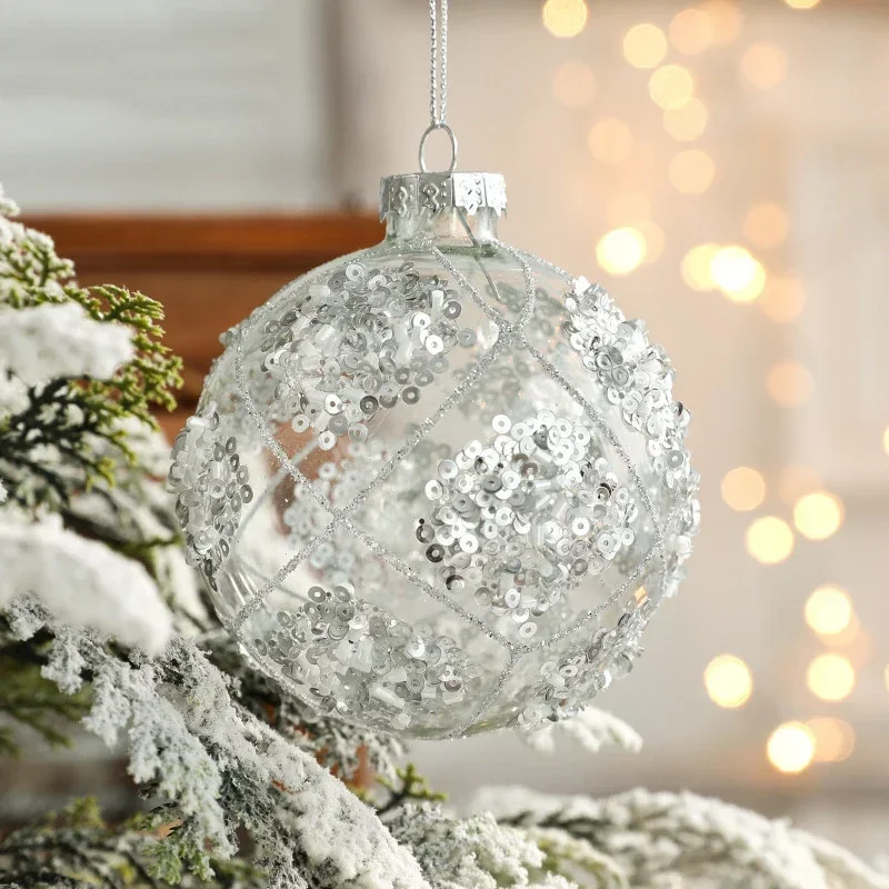 Christmas Decor Transparent Glass Ball Inlaid With Diamond Christmas ball White Snowman Pentagram Christmas Tree Tendan Dropship