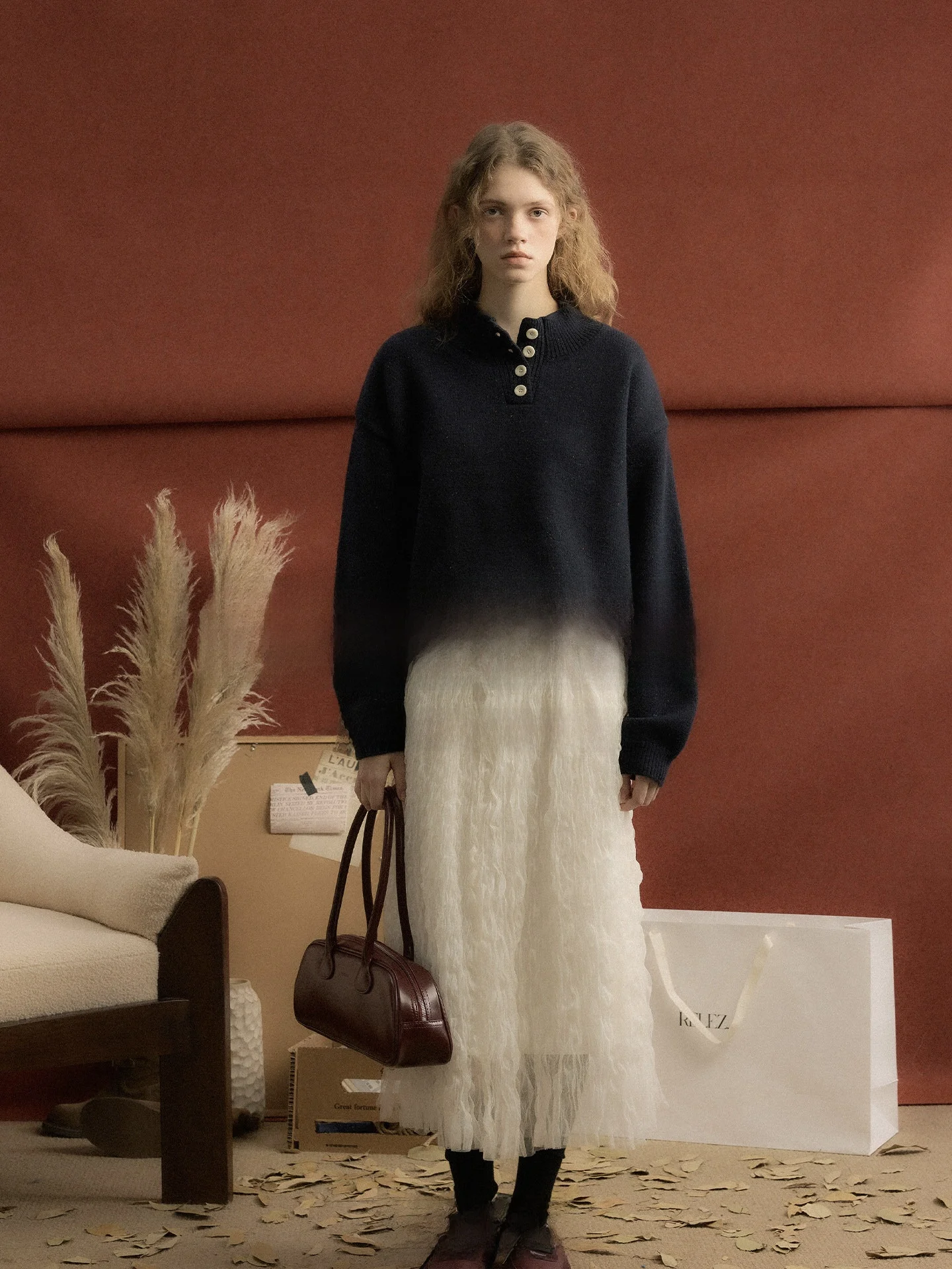 

Повседневный свободный вязаный свитер женский из смесовой шерсти с длинными рукавами, осенне-зимняя новинка, модный бренд Relez Faion