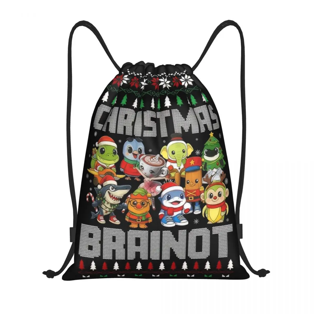 Funny Christmas Italian Brain Rot Brainrot Kids Drawstring Backpack Sports Gym Bag String Sackpack for Working Out