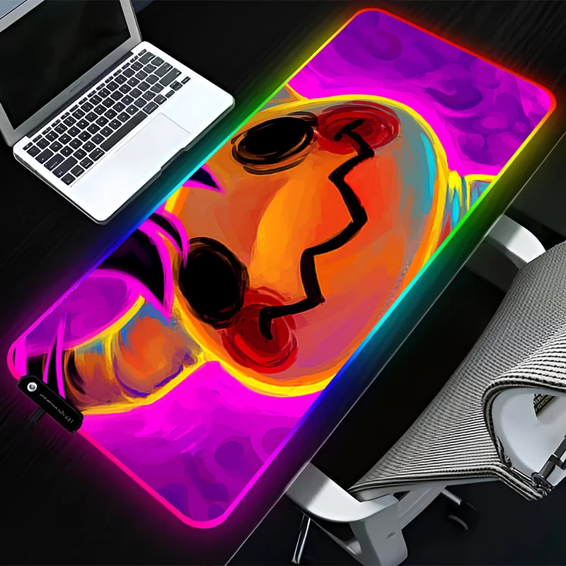 

RGB светодиодный коврик для мыши, резиновый HD коврик для мыши, аксессуары для компьютерных игр, коврик для клавиатуры, офисный декор P-pokemon Mimikyu, настольный коврик для мыши
