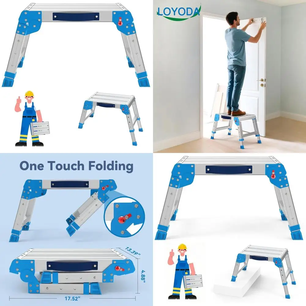 

600 lbs Capacity Folding Step Stool with Auto-Fold, 3-Level Height Adjustment for RV, Home, and High Reach Tasks
