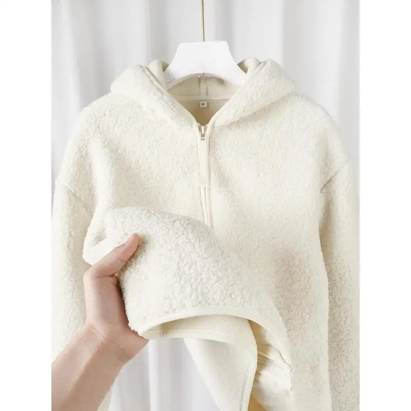 Women Teddy Fleece Hooded Jacket Full Zip Up Long Sleeve Loose Warm Casual Winter Sherpa Coat With Pockets