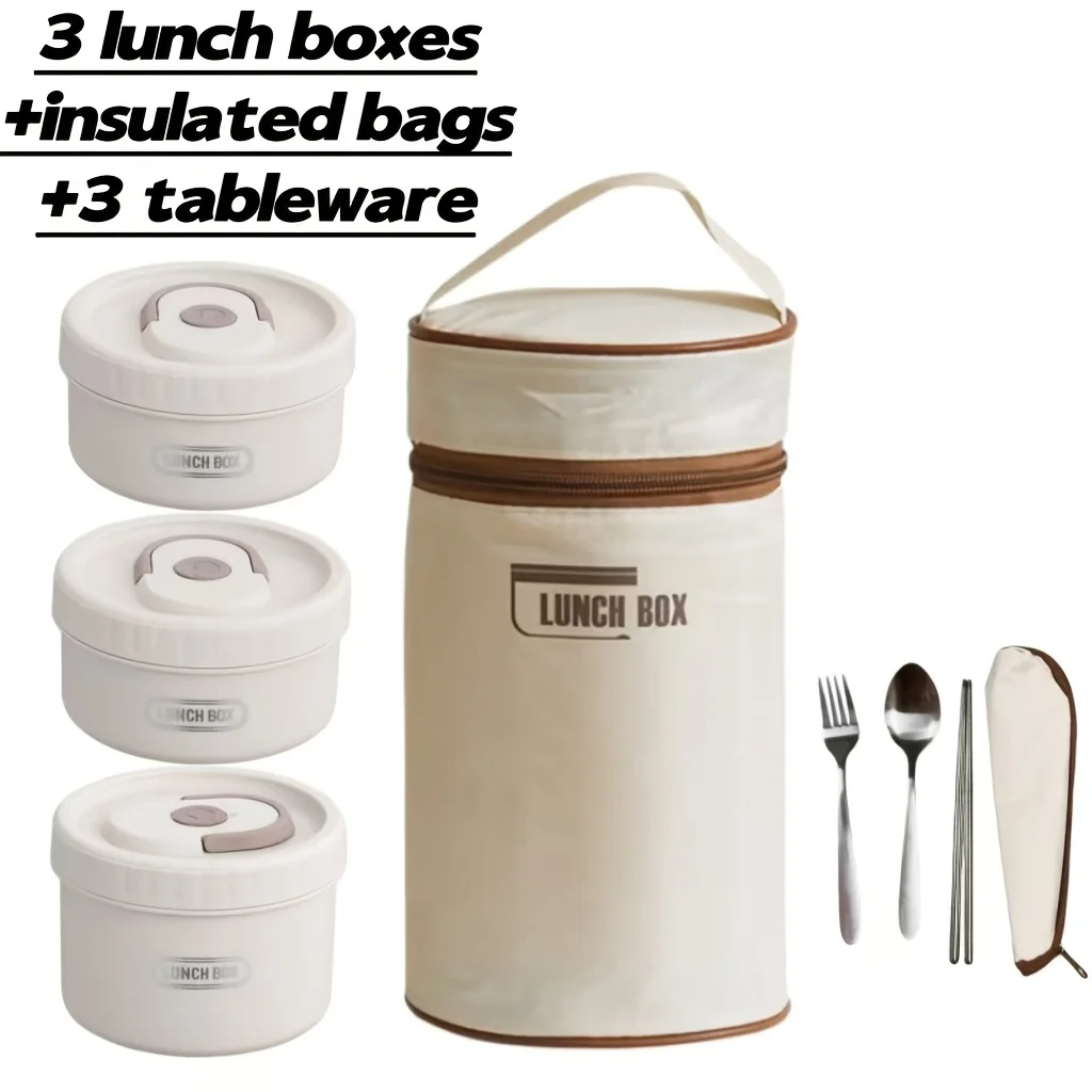 7-piece/8-piece/9-piece insulated lunch box portable stainless steel food container round, microwave heatable, stackable, leak proof insulated lunch box suitable for adult men and women with insulated bags，Comes with tableware