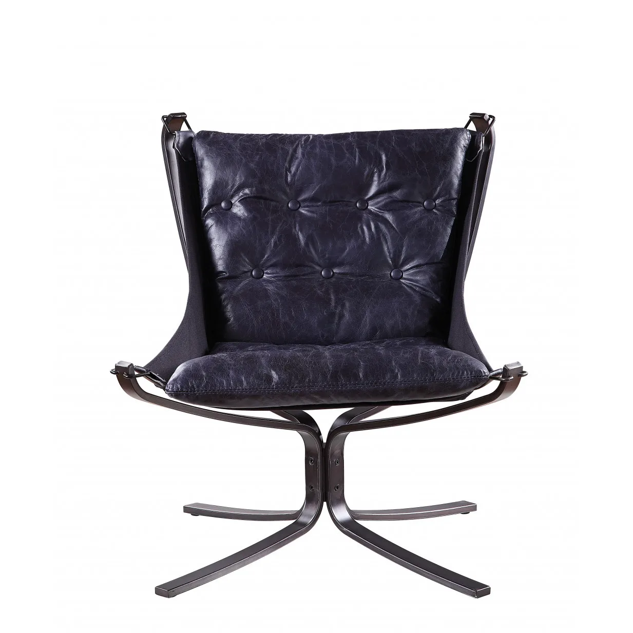 Blue and Steel Blue Top Grain Leather Tufted Lounge Chair