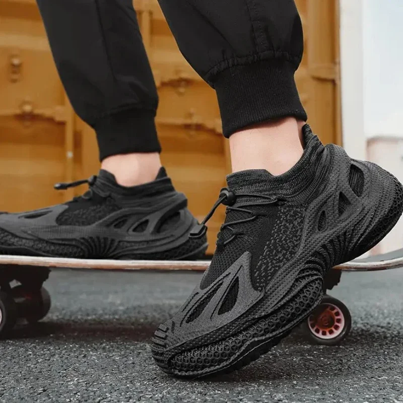 

Cowboy Boots for Men Black Mesh Socks Athletic Shoes Breathable Elastic Lace Up Slip on Running Training Shoes Casual Streetwear