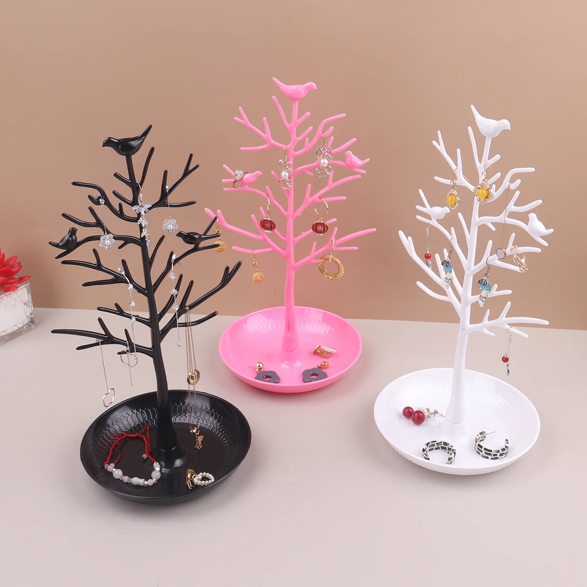 Jewelry Display Stand Tray Tree Storage Racks Earrings Necklaces Rings Jewelry Boxes Case Desktop Organizer Holder Make Up Decor