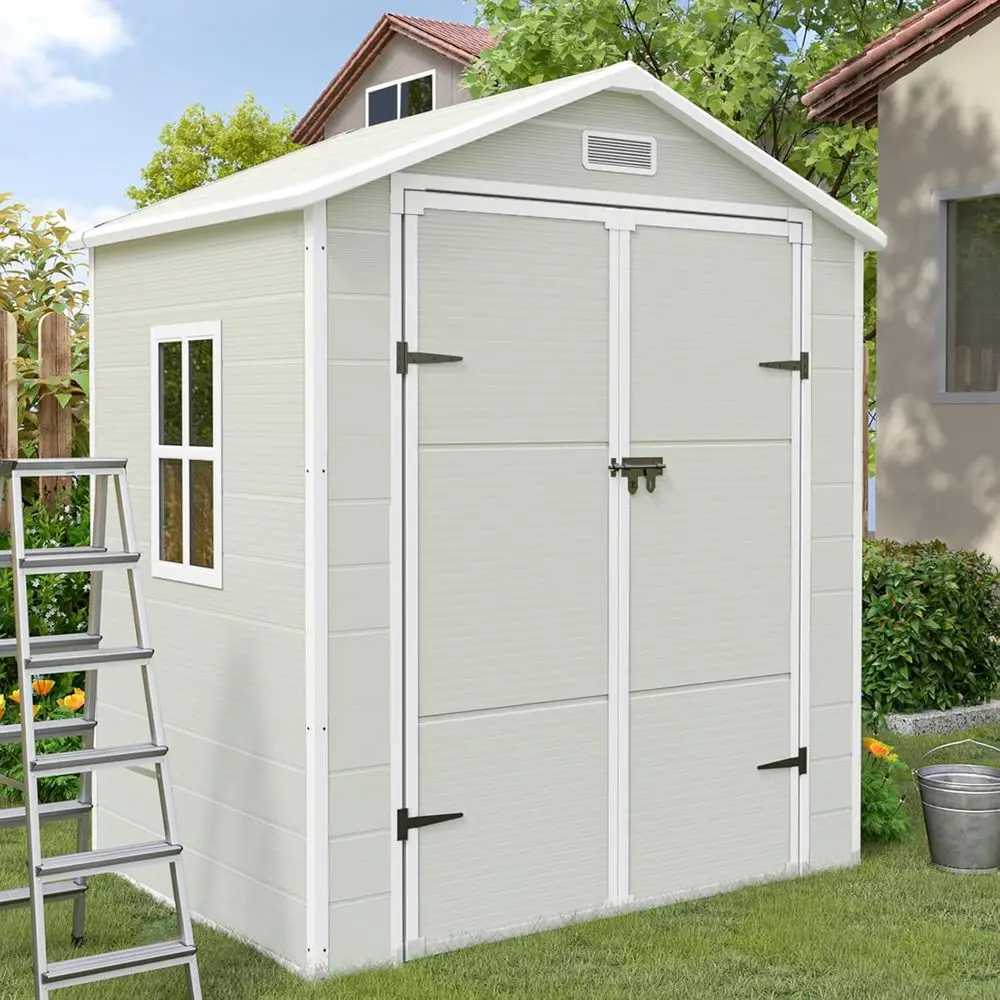 

Outdoor Storage Shed 6x4.5 T, Resin Outside Sheds & Outdoor Storage Plastic or Trash Can, Bike, Lawnmower, Generator, Tool Shed