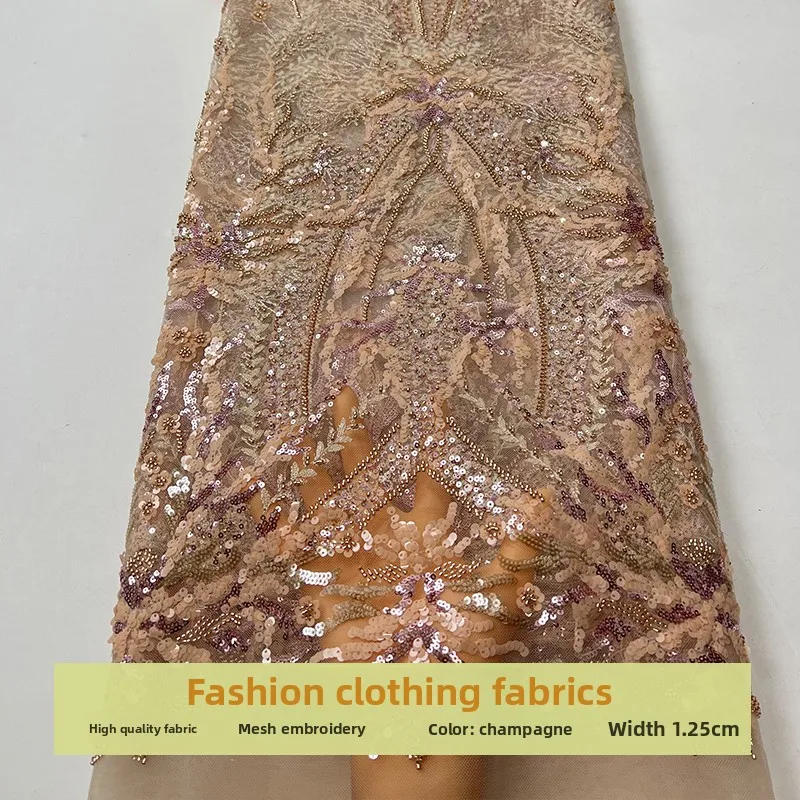 

Mesh Flower Beading Sequins Embroidery Fabric for Wedding Dress Childrens Clothing Cloth Diy By The Yard Sewing Material