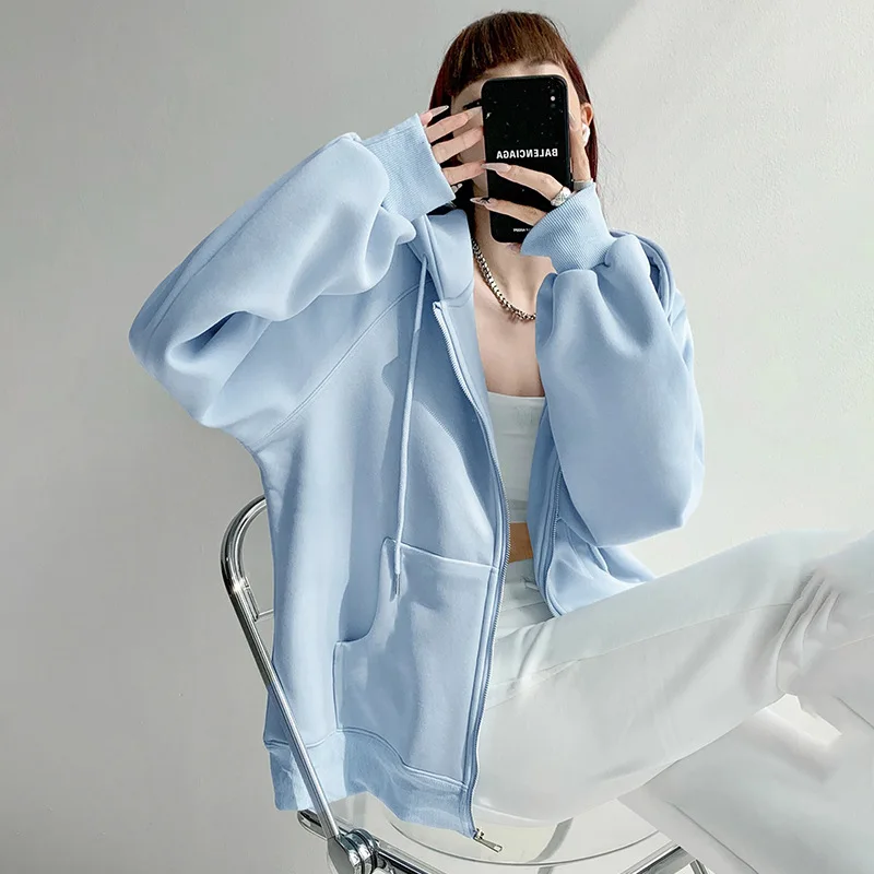 Dameshoodiejack Los casual sportief vest met capuchon voor herfst winter lente nieuwe stijlen Wit