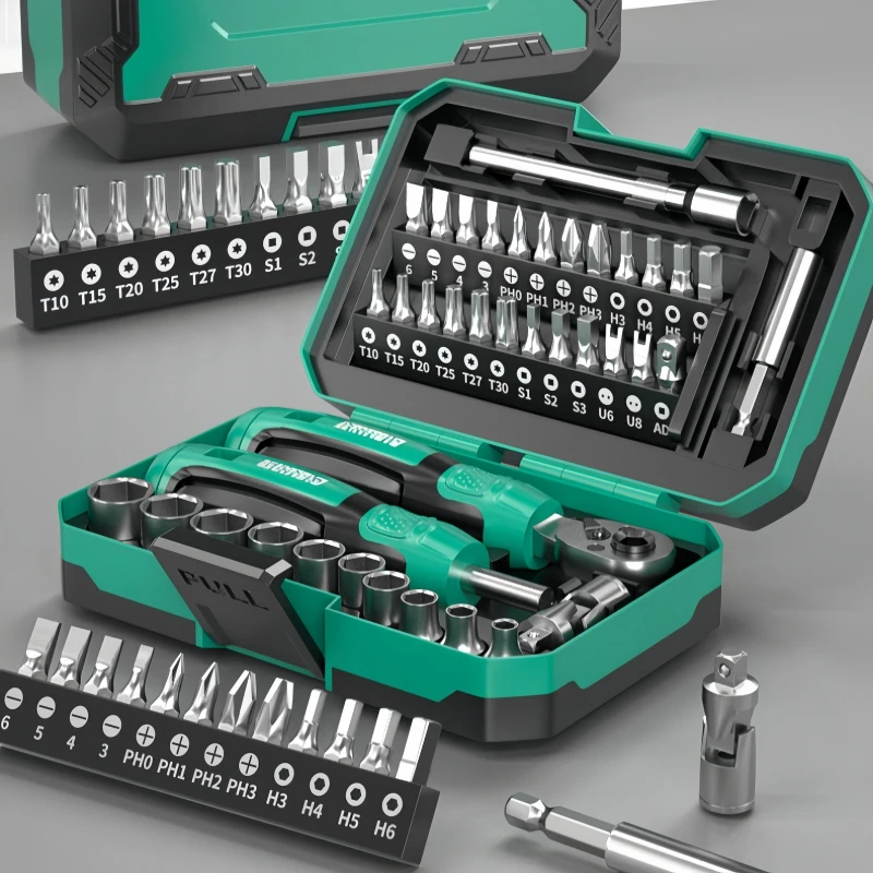 40‑in‑1 Mini Ratchet Wrench Set CR‑V Steel Socket Screwdriver Bit Kit Portable Hard Storage Box Household Auto Bicycle Repair