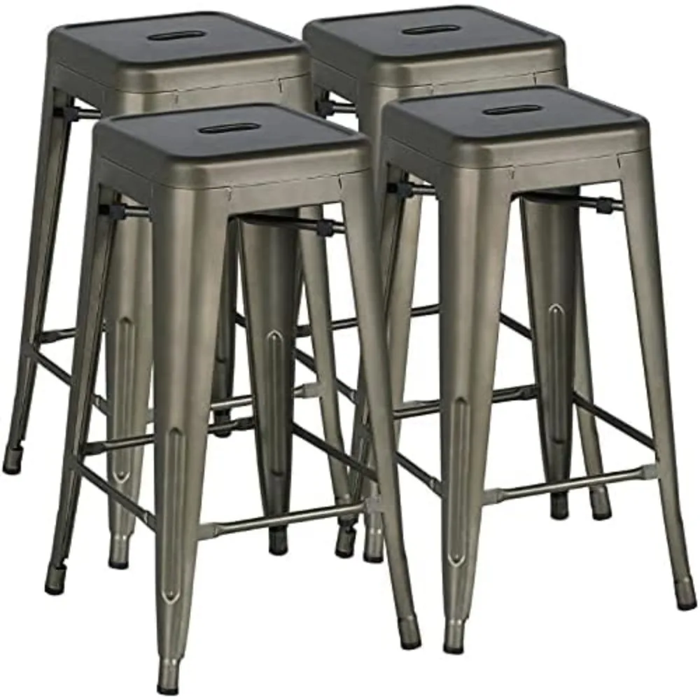 

30'' Metal Bar Stools 4PCS Bar Height Barstools Stackable Bar Chairs for Bistro/Patio/Cafe/Restaurant/Dining Room/Kitchen, Metal