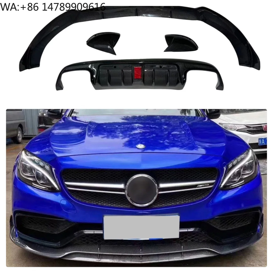 

W205 C63 Sedan B Style Carbon Fiber Bodykit Front Lip Rear Bumper Lip Mirror Cover for W205 C63 4-door